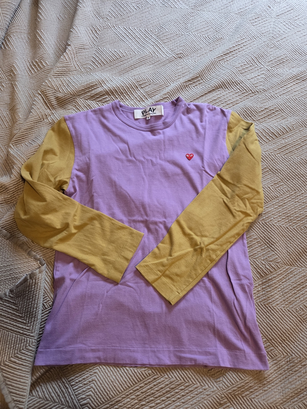 Comme des Garcons Long Sleeve Two-Tone Tee in Lavender & Mustard